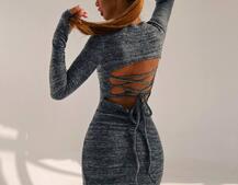 Трикотажна сукня міді зі шнурівкою на спинці Трикотажна сукня міді зі шнурівкою на спинці | PUSHKA SHOP