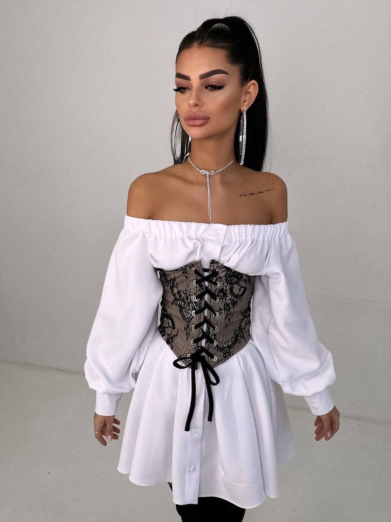 Приталена сорочка на плічках+  мереживний корсет Приталена сорочка на плічках+  мереживний корсет | PUSHKA SHOP