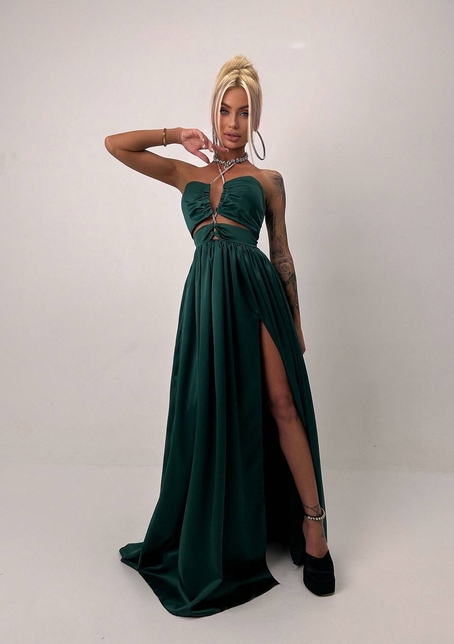 Атласна сукня максі із шнуром зі стразами  | PUSHKA SHOP