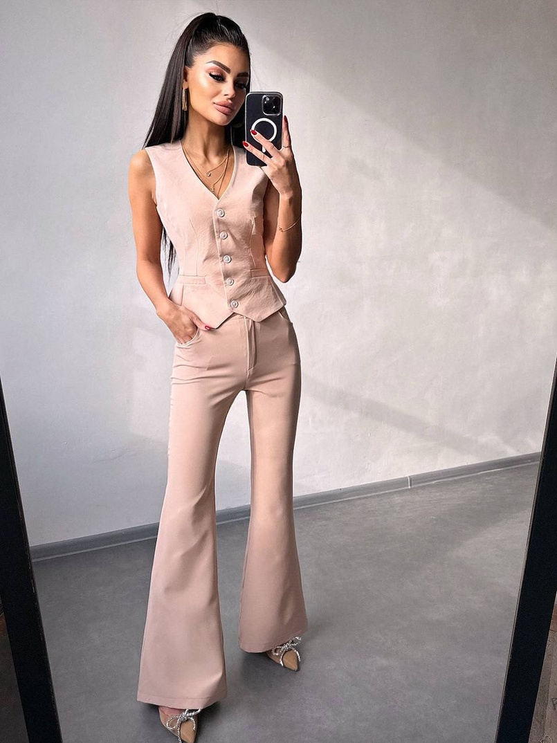 Костюм: піджак на підкладці, штани кльош+ жилет  | PUSHKA SHOP