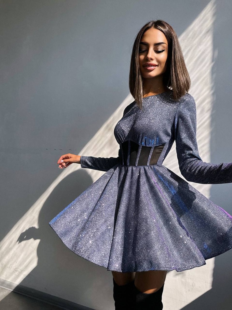 Приталена блискуча сукня з корсетною вставкою та пишною спідницею-сонцем | PUSHKA SHOP