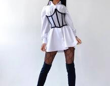 Комплект: платье-рубашка с прозрачным бельевым корсетом на шнуровке  Комплект: платье-рубашка с прозрачным бельевым корсетом на шнуровке  | PUSHKA SHOP