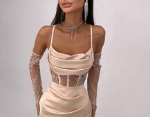 Комплект: корсет, декорований мереживом   + рукавички+ спідниця міні з драпіруванням   Комплект: корсет, декорований мереживом   + рукавички+ спідниця міні з драпіруванням   | PUSHKA SHOP