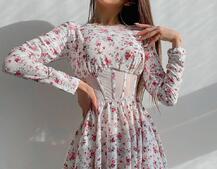 Приталена сукня з корсетною вставкою та спідницею-сонцем | PUSHKA SHOP