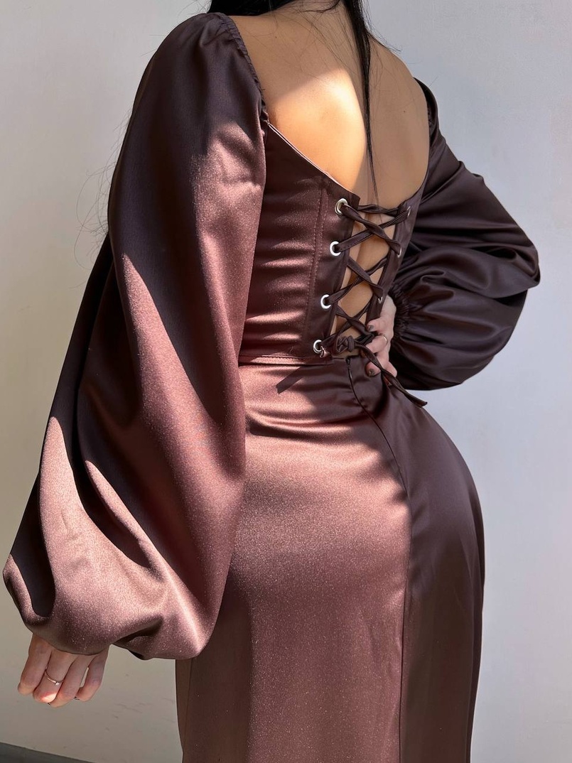 Атласний комплект: корсет + спідниця максі з драпіруванням Атласний комплект: корсет + спідниця максі з драпіруванням | PUSHKA SHOP