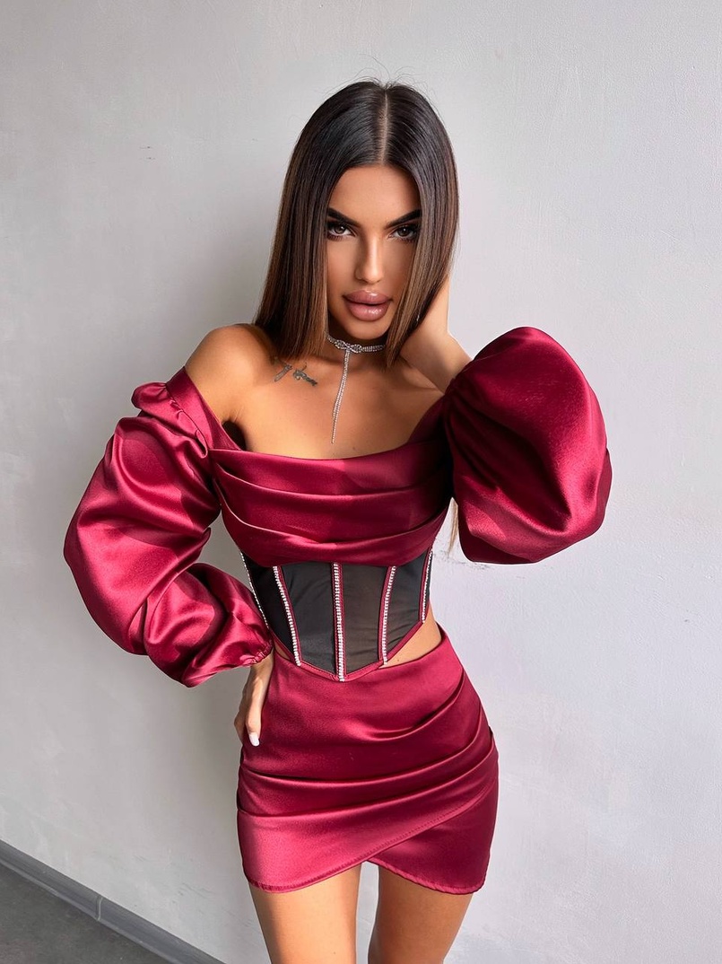 Комплект: корсет, декорований стразами   + спідниця міні з драпіруванням  Комплект: корсет, декорований стразами   + спідниця міні з драпіруванням  | PUSHKA SHOP