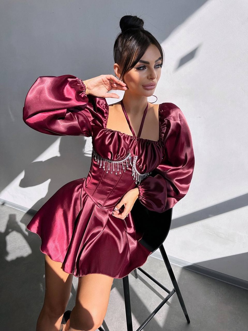 Сукня з корсетом, декорованим бахромою зі страз Ручна робота  | PUSHKA SHOP