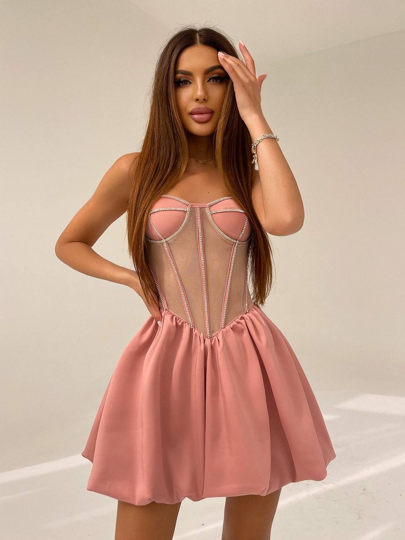 Сукня з чашечками та елементами корсету декорована стразами  | PUSHKA SHOP
