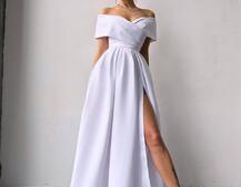 Сукня максі  з відкритими плечима та розрізом на спідниці | PUSHKA SHOP