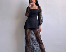 Комплект: блуза з баской + мереживна спідниця-шорти  | PUSHKA SHOP
