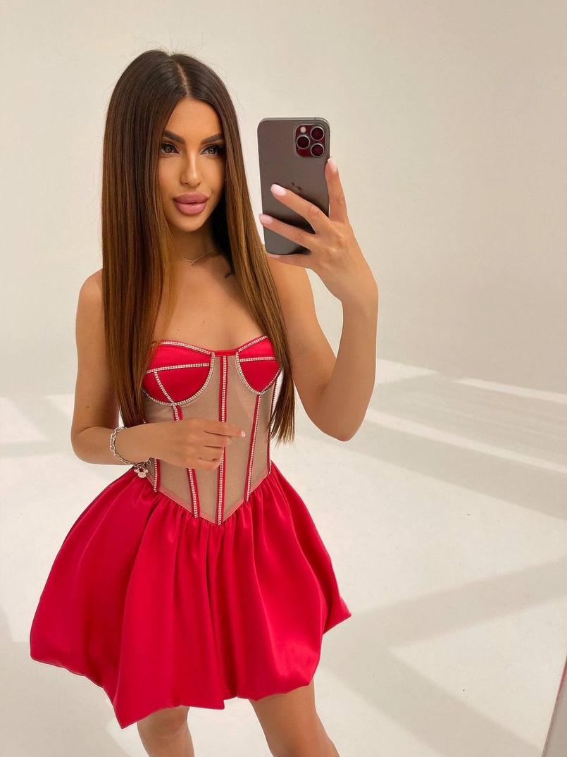 Сукня з чашечками та елементами корсету декорована стразами  | PUSHKA SHOP