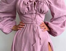 Муслінова сукня -міді з розрізом на ніжці  | PUSHKA SHOP