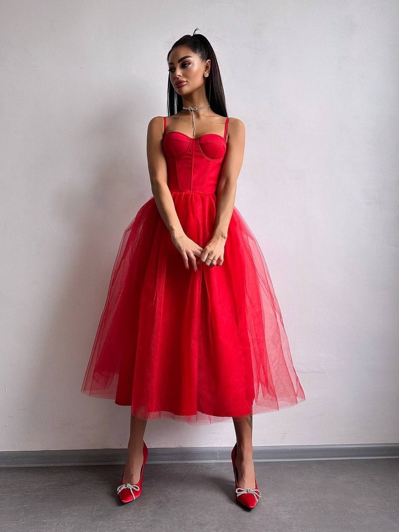 Сукня міді із чашечками з пишною спідницею | PUSHKA SHOP