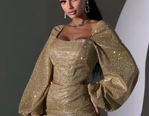 Сяючий комплект: корсет + спідниця міні з драпіруванням Сяючий комплект: корсет + спідниця міні з драпіруванням | PUSHKA SHOP