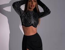 Комплект: топ декорований стразами + спідниця максі Комплект: топ декорований стразами + спідниця максі | PUSHKA SHOP