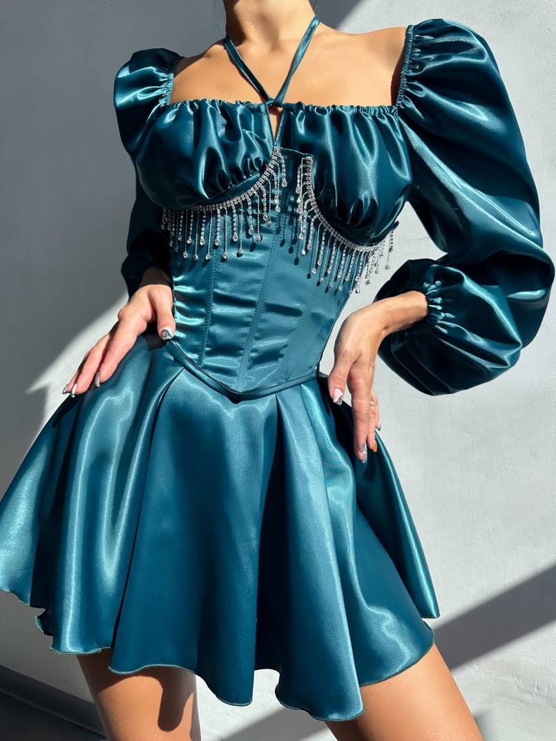 Сукня з корсетом, декорованим бахромою зі страз Ручна робота  Сукня з корсетом, декорованим бахромою зі страз Ручна робота  | PUSHKA SHOP