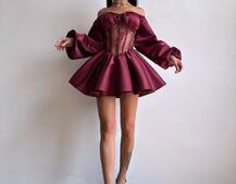 Атласна сукня з обʼємними рукавами та мереживом Атласна сукня з обʼємними рукавами та мереживом | PUSHKA SHOP