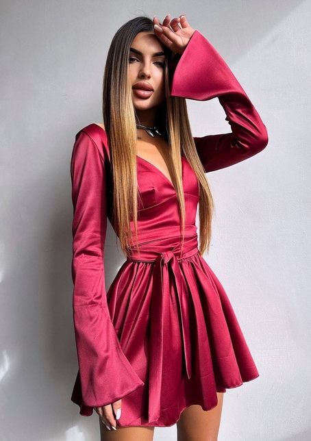 Атласна корсетна сукня  з пишною спідницею та зав‘язками на талії | PUSHKA SHOP