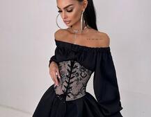 Приталена сорочка на плічках+  мереживний корсет Приталена сорочка на плічках+  мереживний корсет | PUSHKA SHOP