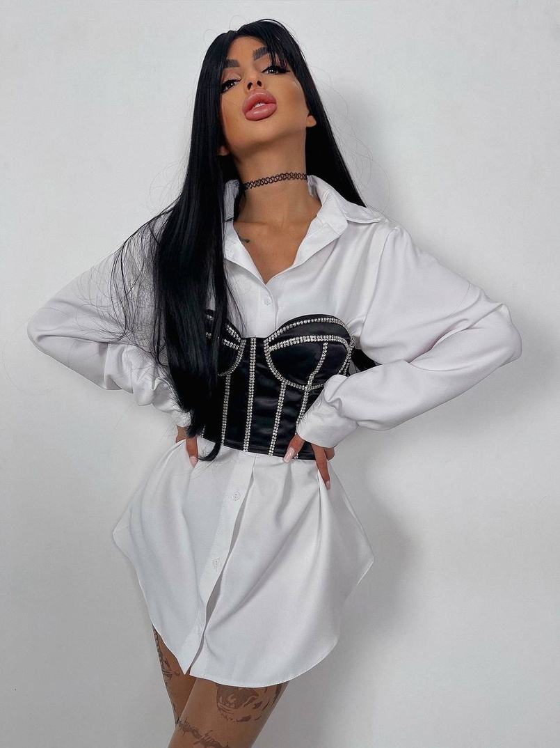 Приталена сукня-сорочка+корсет, декорований стразами Приталена сукня-сорочка+корсет, декорований стразами | PUSHKA SHOP