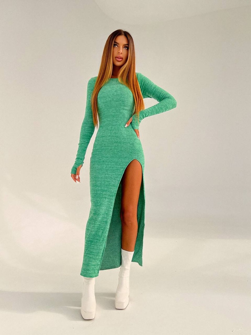 Трикотажна сукня міді зі шнурівкою на спинці Трикотажна сукня міді зі шнурівкою на спинці | PUSHKA SHOP