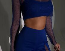 Комплект: топ + штани із сіткою зі стразами  Комплект: топ + штани із сіткою зі стразами  | PUSHKA SHOP