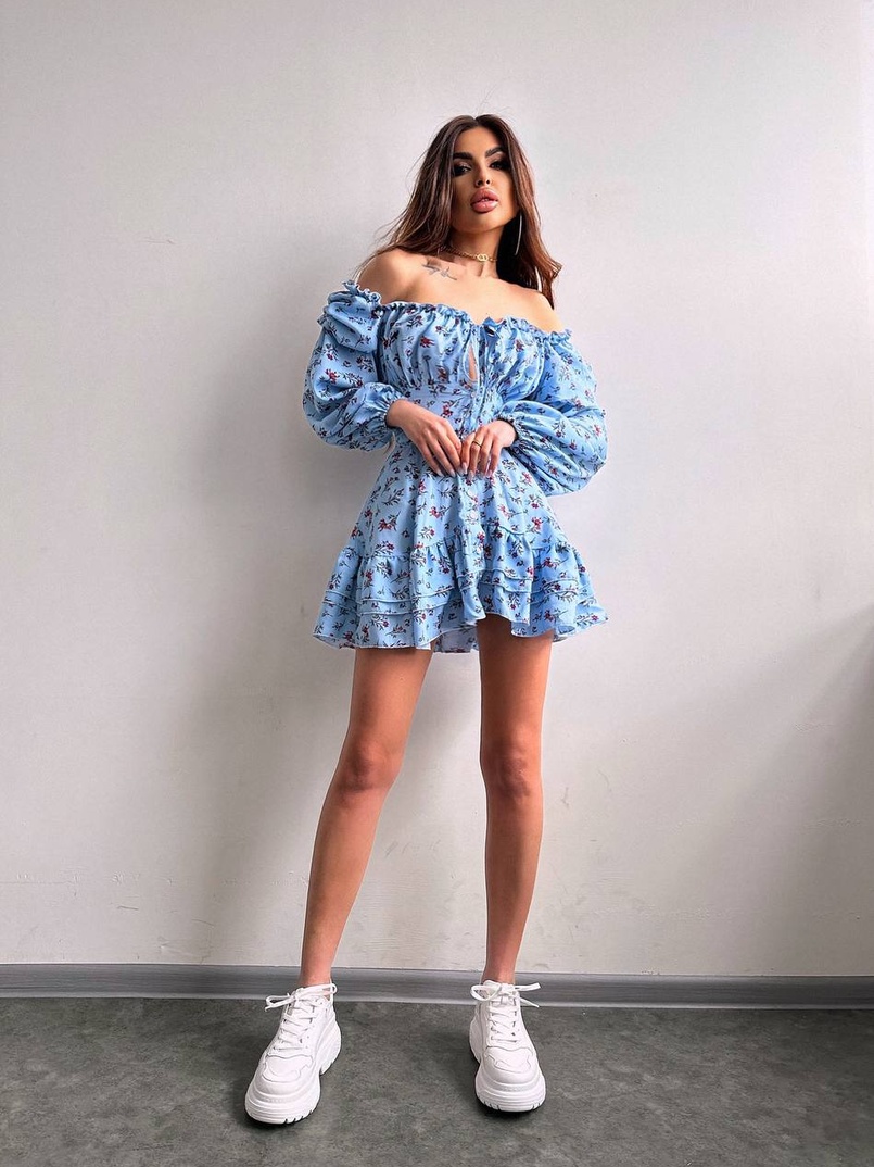 Сукня з квітковим принтом з воланами на ґудзиках  Сукня з квітковим принтом з воланами на ґудзиках  | PUSHKA SHOP