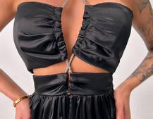 Атласна сукня максі із шнуром зі стразами  Атласна сукня максі із шнуром зі стразами  | PUSHKA SHOP