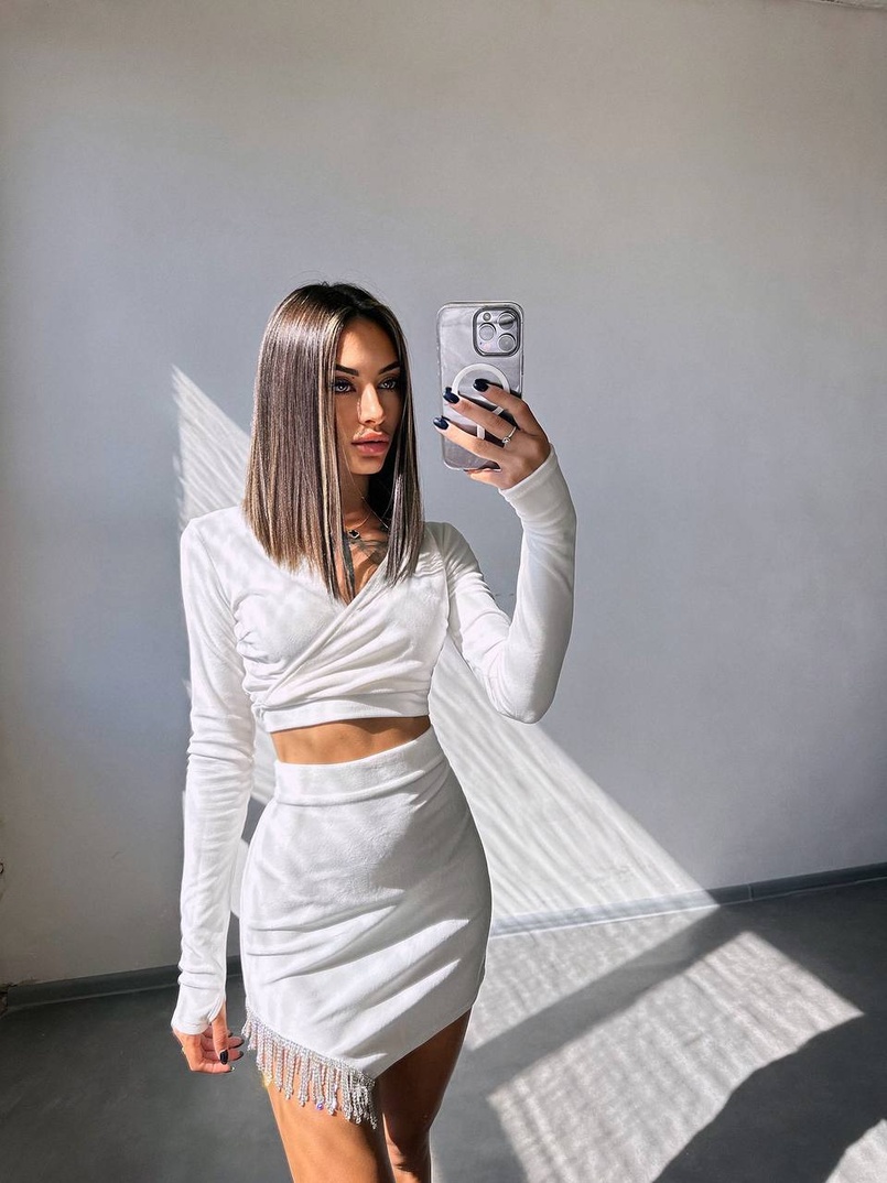 Оксамитовий комплект, декорований бахромою зі страз Оксамитовий комплект, декорований бахромою зі страз | PUSHKA SHOP