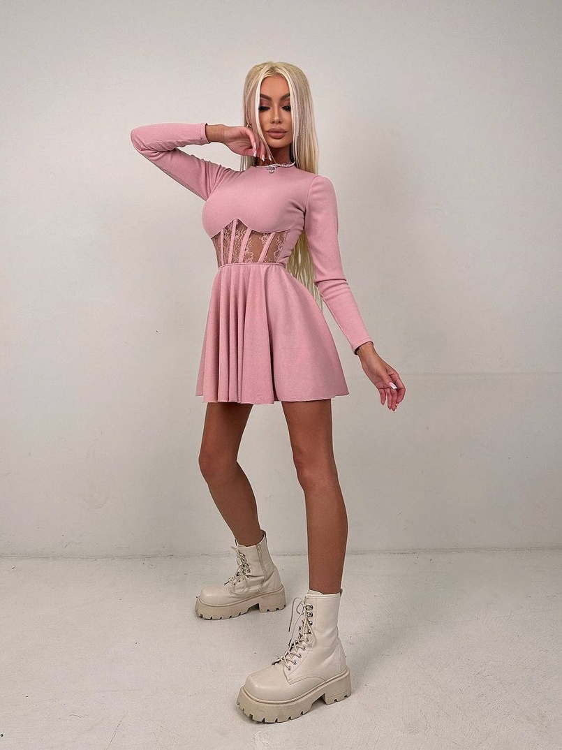 Трикотажна корсетна сукня з мереживом та пишною спідницею  | PUSHKA SHOP