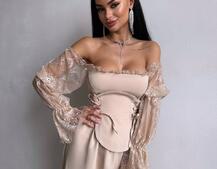 Сукня міді з корсетом декорована мереживом  | PUSHKA SHOP