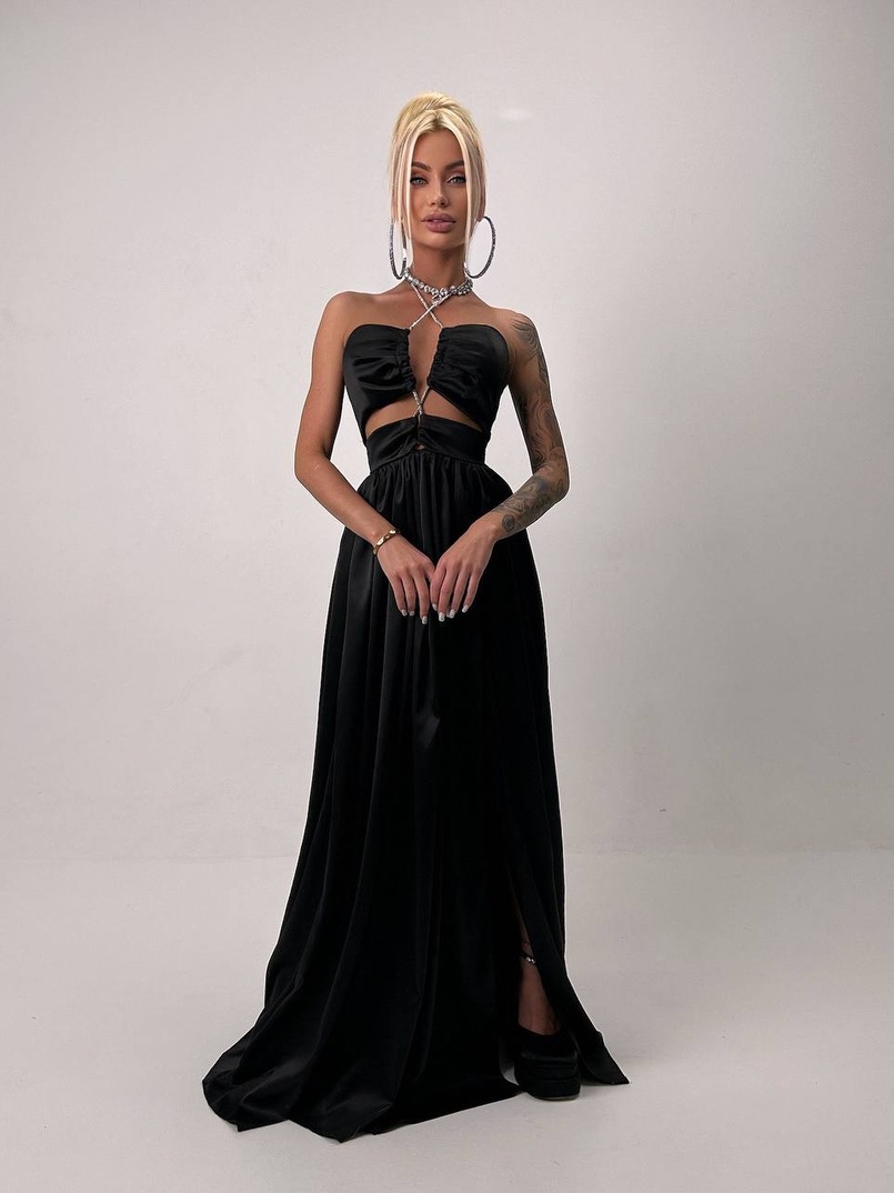 Атласна сукня максі із шнуром зі стразами  Атласна сукня максі із шнуром зі стразами  | PUSHKA SHOP