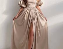 Атласное платье макси с объемными рукавами   Атласное платье макси с объемными рукавами   | PUSHKA SHOP