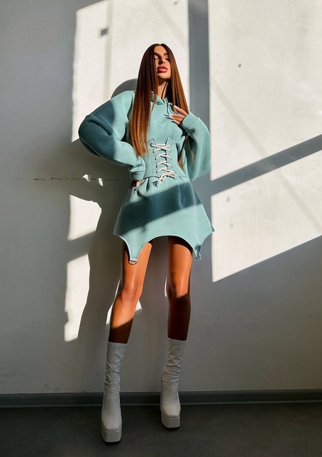 Тепле приталене худі з капюшоном на флісі + корсет на шнурівці Можна носити з корсетом та без | PUSHKA SHOP