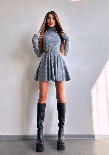 Трикотажна сукня міні із спідницею сонцем     | PUSHKA SHOP