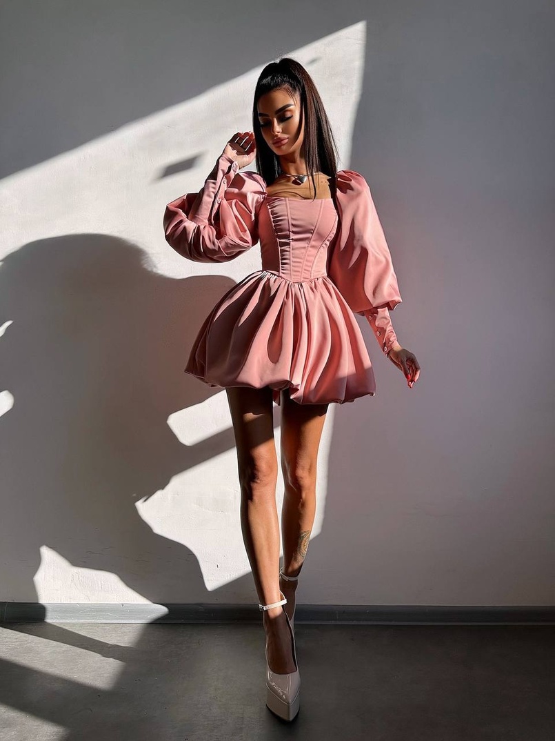 Сукня з обʼємними рукавами та спідницею балоном  Сукня з обʼємними рукавами та спідницею балоном  | PUSHKA SHOP