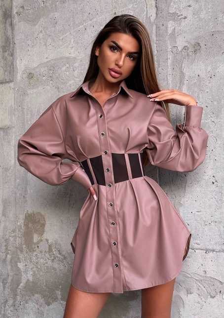 Сукня-сорочка з корсетними елементами з еко-шкіри Сукня-сорочка з корсетними елементами з еко-шкіри | PUSHKA SHOP