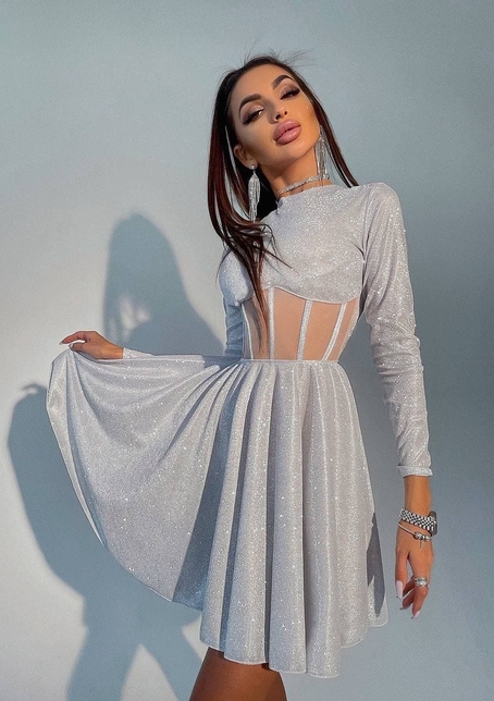 Приталена блискуча сукня з корсетною вставкою та пишною спідницею-сонцем Приталена блискуча сукня з корсетною вставкою та пишною спідницею-сонцем | PUSHKA SHOP