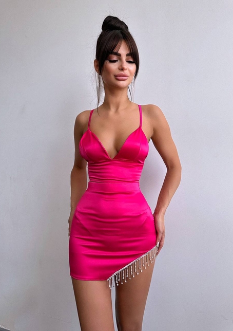 Комплект: топ з філіжанками + спідниця декорована бахромою зі страз  | PUSHKA SHOP