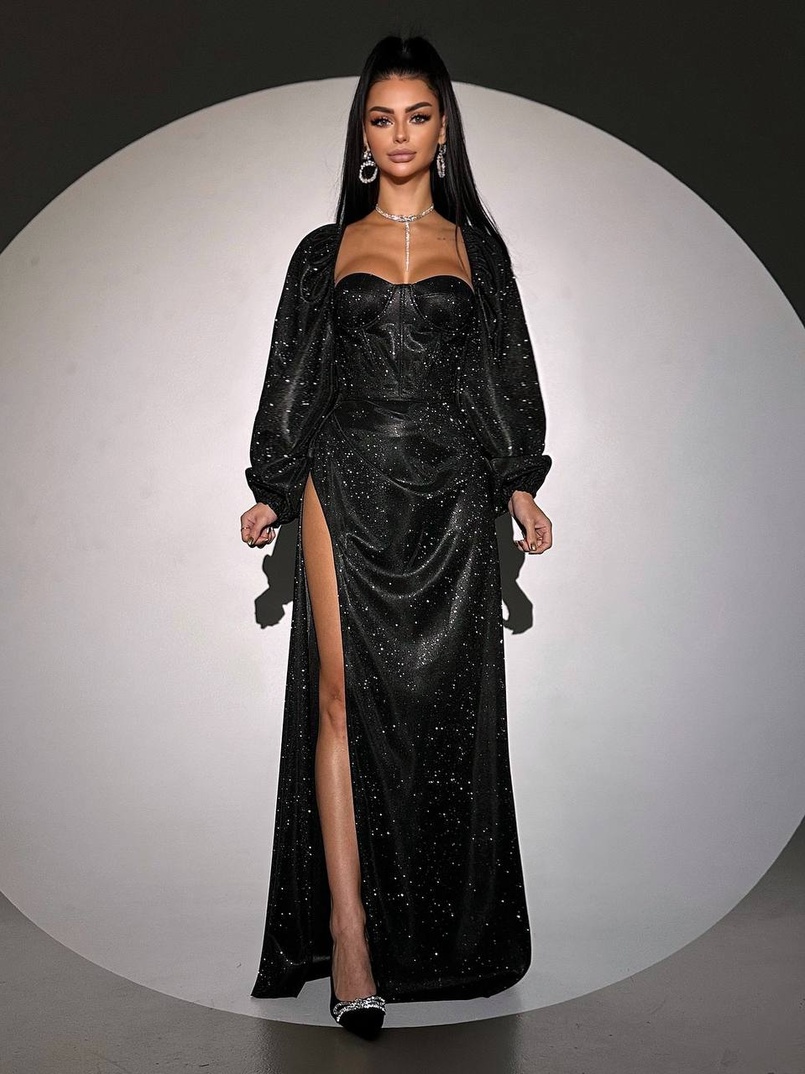 Сяючий комплект: корсет  + спідниця  максі з драпіруванням | PUSHKA SHOP