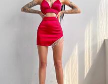 Комплект: топ с чашечками + юбка, декорированным бахромой из страз  | PUSHKA SHOP