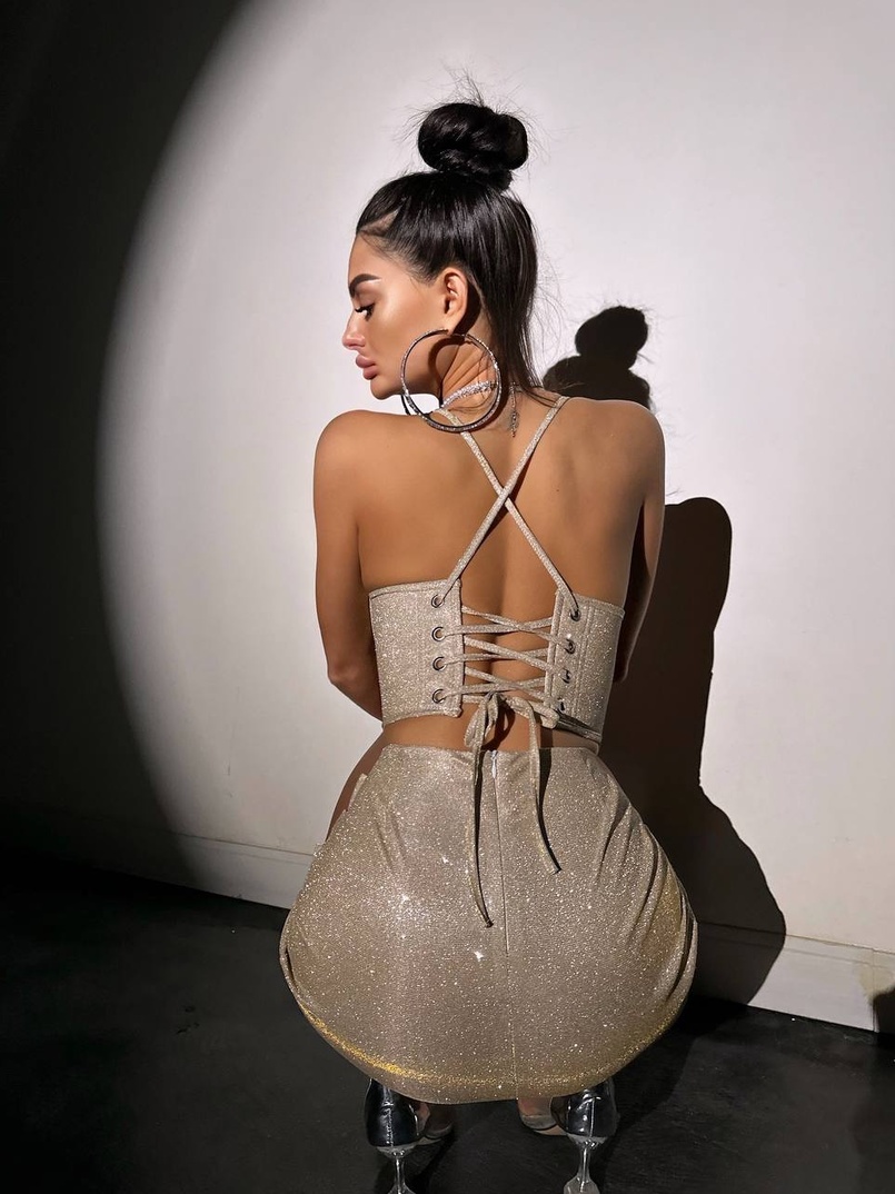 Сяючий комплект: корсет + спідниця міні з драпіруванням Сяючий комплект: корсет + спідниця міні з драпіруванням | PUSHKA SHOP