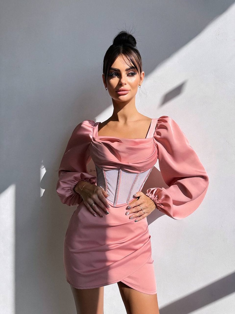 Комплект: корсет, декорований стразами + спідниця міні з драпіруванням   Ручна робота  | PUSHKA SHOP