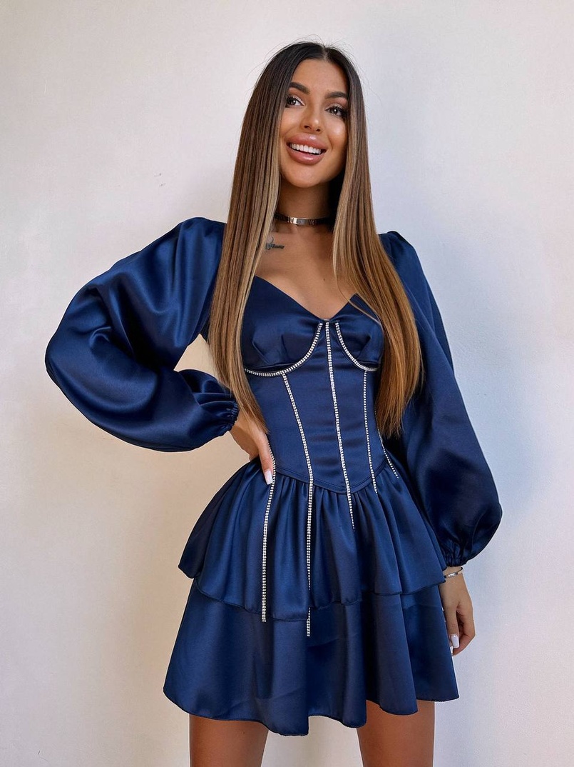 Комплект: сукня з подвійною спідницею + корсет, декорований стразами    Комплект: сукня з подвійною спідницею + корсет, декорований стразами    | PUSHKA SHOP