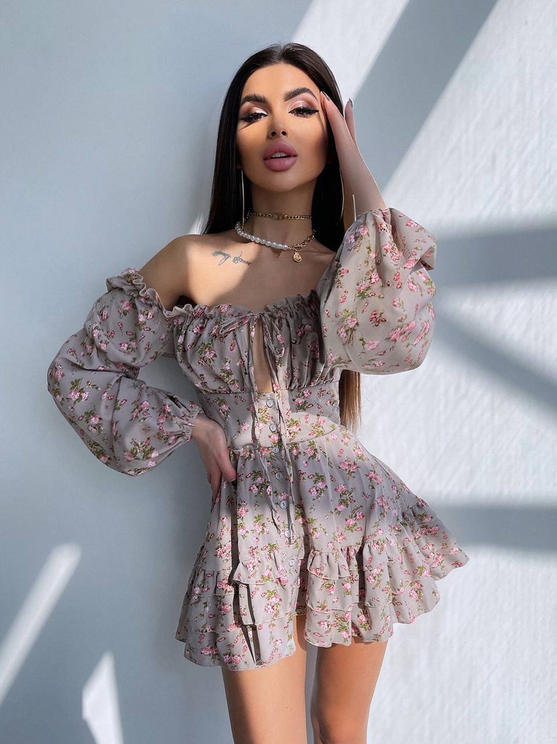 Сукня з квітковим принтом з воланами на ґудзиках  Сукня з квітковим принтом з воланами на ґудзиках  | PUSHKA SHOP