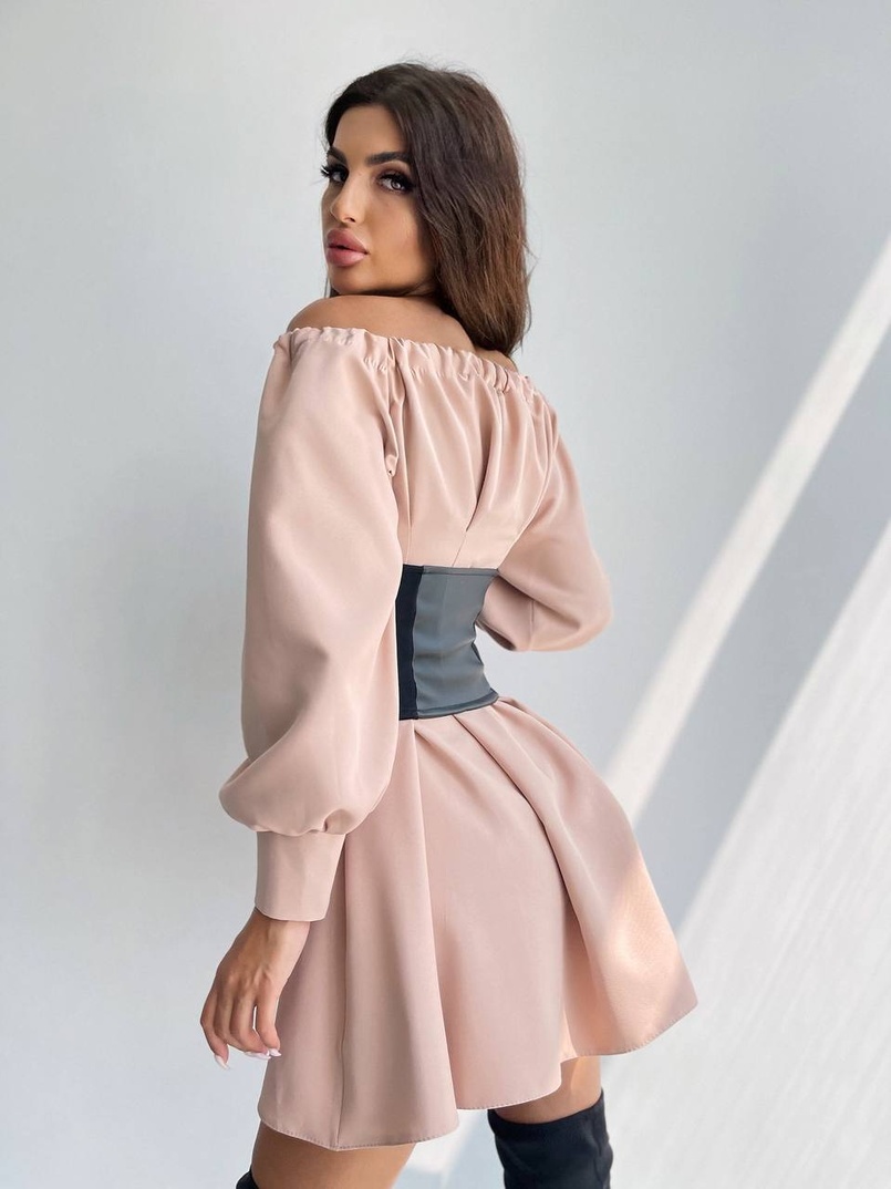 Приталена сукня-сорочка на плічках з корсетом з еко-шкіри | PUSHKA SHOP