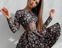 Приталена сукня з корсетною вставкою та спідницею-сонцем Приталена сукня з корсетною вставкою та спідницею-сонцем | PUSHKA SHOP