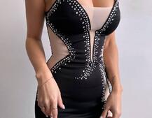 Сукня міді декорована стразами   | PUSHKA SHOP