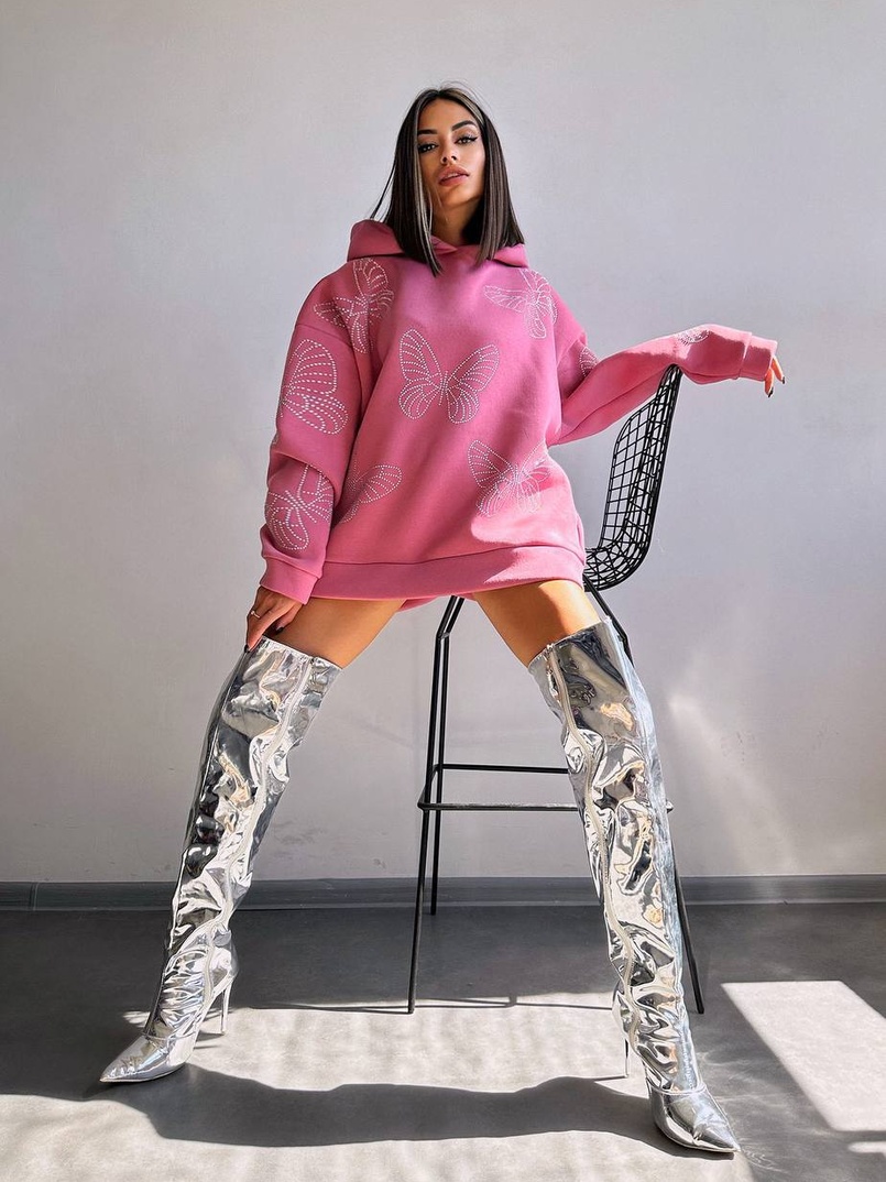 Трендове худі over size із сяючими стразами  | PUSHKA SHOP