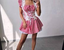 Сукня в клітинку декорована мереживом  Сукня в клітинку декорована мереживом  | PUSHKA SHOP